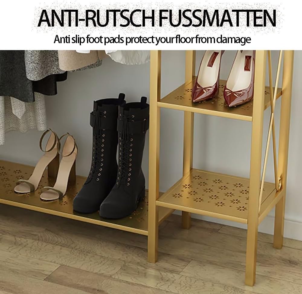 Heavy Duty Metal Clothing Garment Rack with 4 Tier Storage Shelf Free Standing Coat Stand for Coats Skirts Shirts Sweaters 90/120/150cm