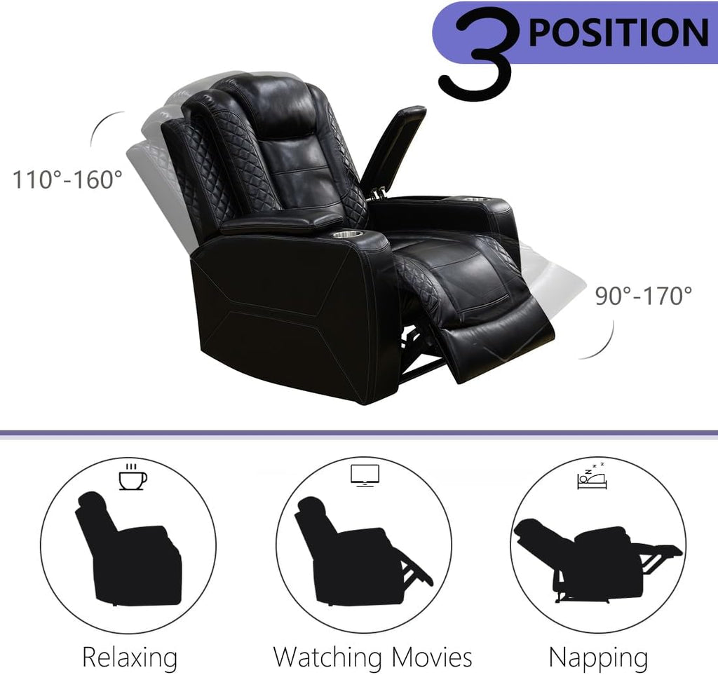 Leather Power Recliner Sofa Set with LED, Living Room Furniture Sets, 2 Piece Reclining Couches, Recliner Sofa and Chair Set with Arm Storage/Cup Holders/Charging Ports for Home Theater/Office