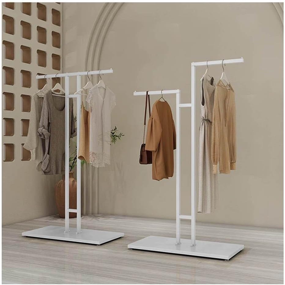 Garment Rack T-Shaped Hanging Rod Set of 2, Clothing Retail Store Display Stands Freestanding Metal Garment Racks 2-Way Suit Shirt Clothing Rack for Boutique/Laundry,
