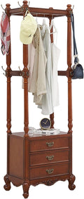 Solid Wood Clothing Racks, with 2 Drawers, Clothes Rack, Hat Storage Stand, Floor-standing Garment Racks, for Hanging Shirts, Jackets, Coat(Brown)