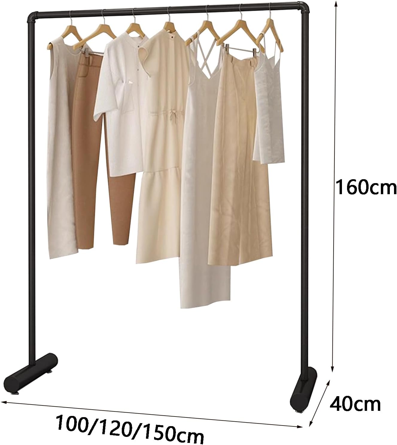 Heavy Duty Coat Rack, Garment rack Industrial Pipe Clothing Rack For Clothes Hanging Display, Commercial Heavy Duty Metal Clothes Rail, Freestanding Single Rod Coat Rack For Bedroom ( 120X40X160CM)