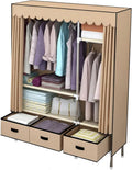 Garment Rack Heavy Duty Clothes Rack With Cover Freestanding Metal Clothing Rack Portable Closet Wardrobe With 2 Hanging Rods And 3 Drawers For Bedroom (Color : Brown, Size : 125x45x168cm)