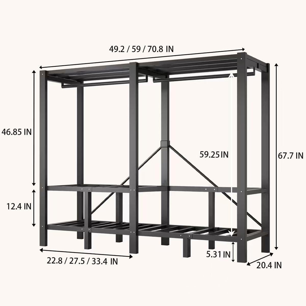 Portable Wardrobe Closet, Heavy Duty Clothing Rack for Hanging Clothes, Metal Clothes Rack with Cover and Hanging Rods, Freestanding Wardrobe Armoire Load 1000 LBS (Blue 70 in)