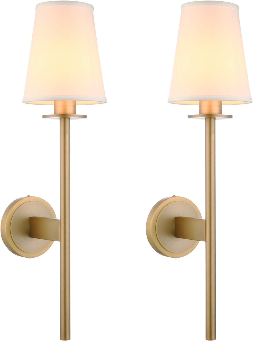 PERMO Set of 2 Modern Classy Vintage Wall Sconce with Flared White Textile Lamp Shade Living Room Bedside Reading Fireplace Area Wall Light Fixture (Antique)