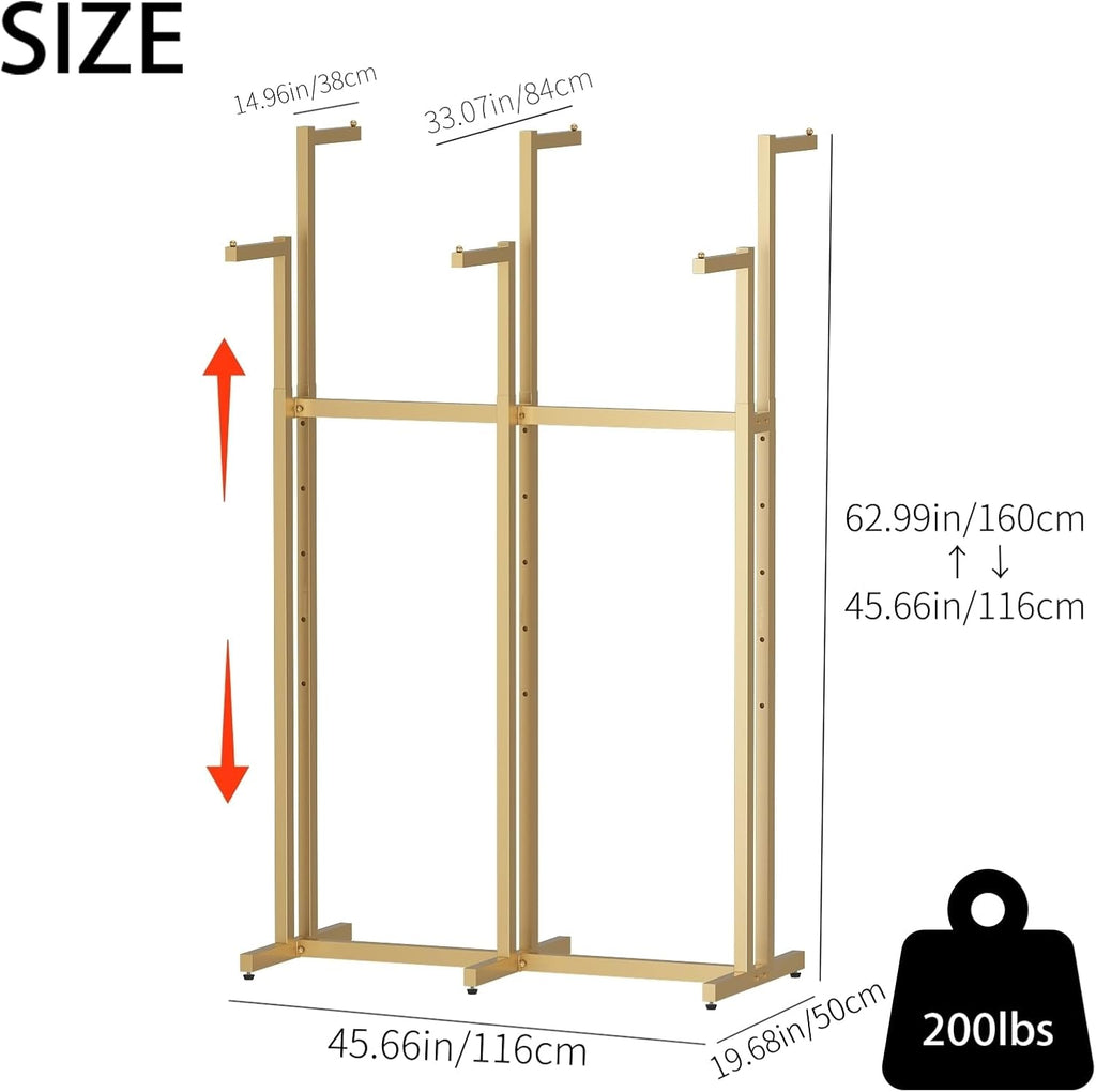 Gold Clothing Racks, Metal Clothes Rack with 6 Straight Arms, Freestanding Garment Rack for Hanging Clothes Heavy Duty, 46' to 63' Adjustable Height Retail Clothing Rack for Boutiques Display