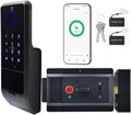 Zonixtec Waterproof Smart Rim Gate Lock, Biometric Fingerprint & Keypad Outdoor Electronic Lock, Tuya App Remote Control, Surface-Mounted Latch for Fence, Yard, Garden, Garage, Shed, Anti-Peep