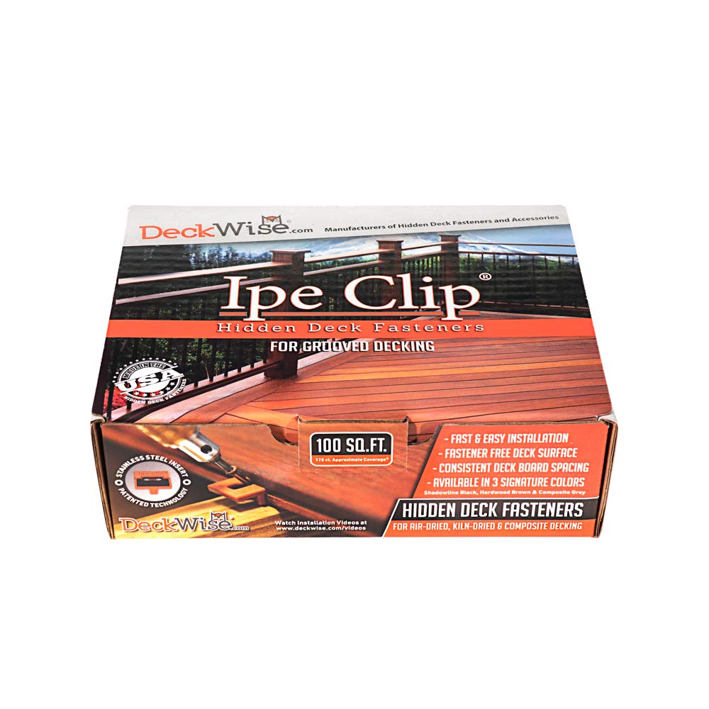 DeckWise (Grey) Ipe Clip Extreme Hidden Deck Fasteners, 3/32' Spacing, Includes Stainless Steel Black #8x2 Trim-Head Screws for 100 Sq. Ft. of AD Hardwood or Thermal Wood Decks (175 ct. Kit)