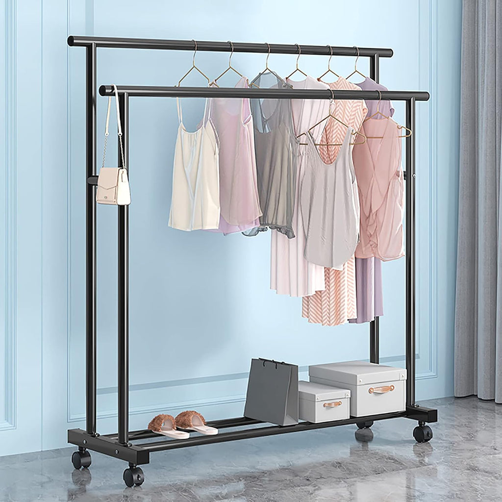Clothes Rack Heavy Duty Garment Racks,with Shelves Industrial Free- Standing Metal Coat Rack,for Clothes Shirts Bags Pants Shoes Storage Boxes