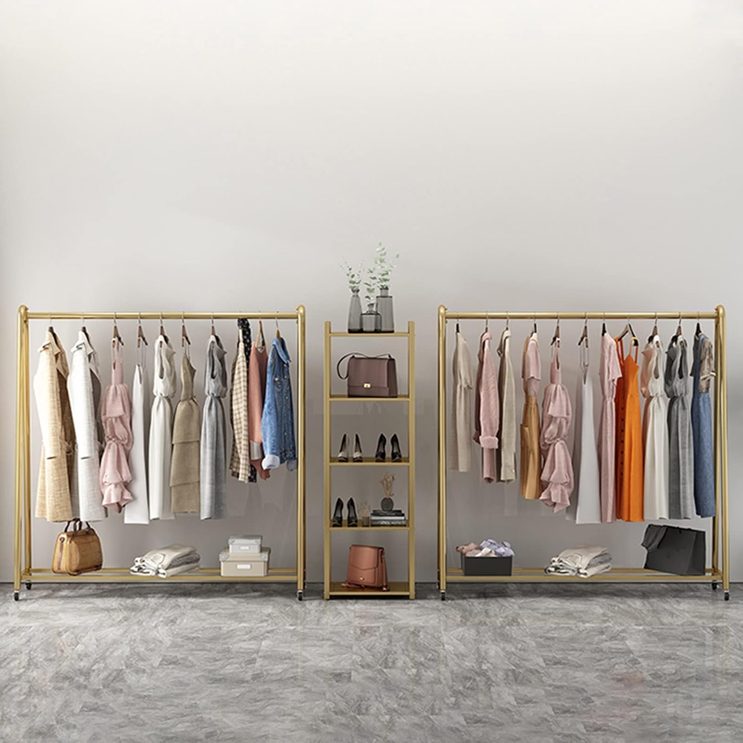 Garment Rack Display Clothes Racks Clothing with Wheels,Clothing Store Retail Racks Commercial Freestanding Hanger for Hanging Clothes,Heavy Duty Organizer (C-L100xH135CM/L39.4x53in