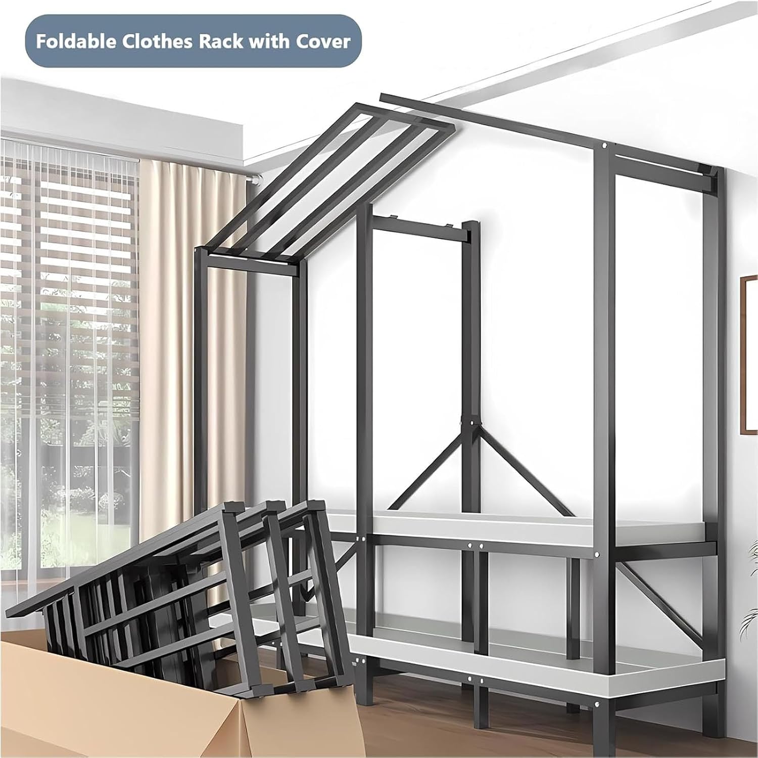 Portable Folding Wardrobe Closet, Heavy-duty Clothe Rack With Cover Foldable Metal Garment Rack On Wheels Freestanding Rolling Clothing Coat Storage Rack 20.4in Width Load 2000lbs(150cm/59.1in)