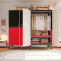 Heavy Duty Portable Closet Wardrobe, Garment Rack with Cover & Hanging Rods, Freestanding Wardrobe with Magnetic Door, Metal Closet Rack for Hanging Clothes (Door Design C, 49.2''/125cm)