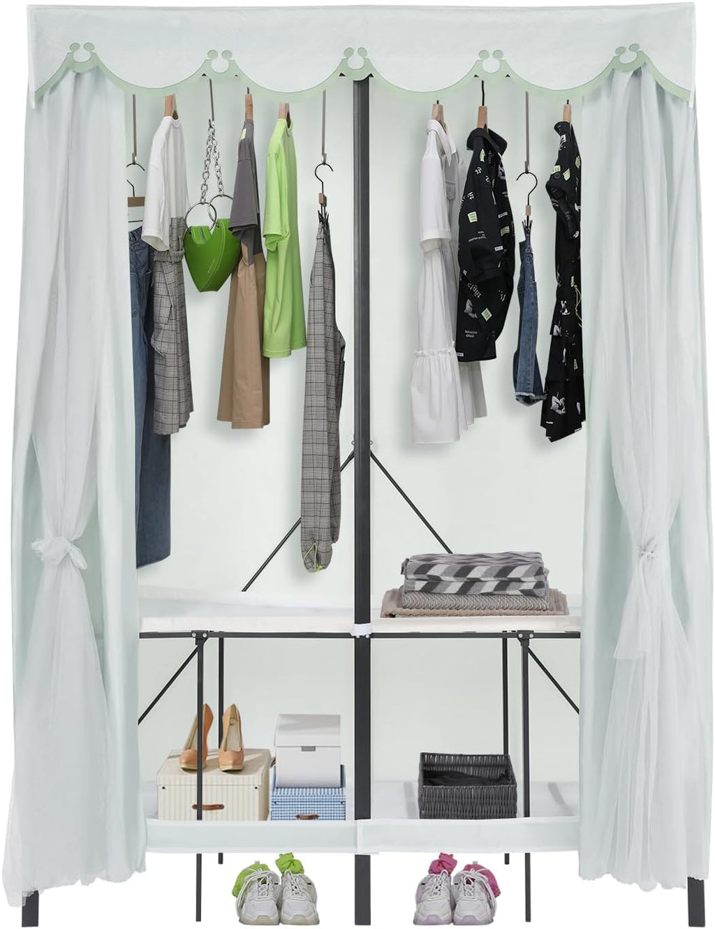 Portable Wardrobe Closet Rack, 1102lbs Heavy-Duty Foldable Garment Racks with Cover, Enclosed Curtain Armoires, for Hanging Clothes, Bedroom, 50 x 20.47 x 67.72inch