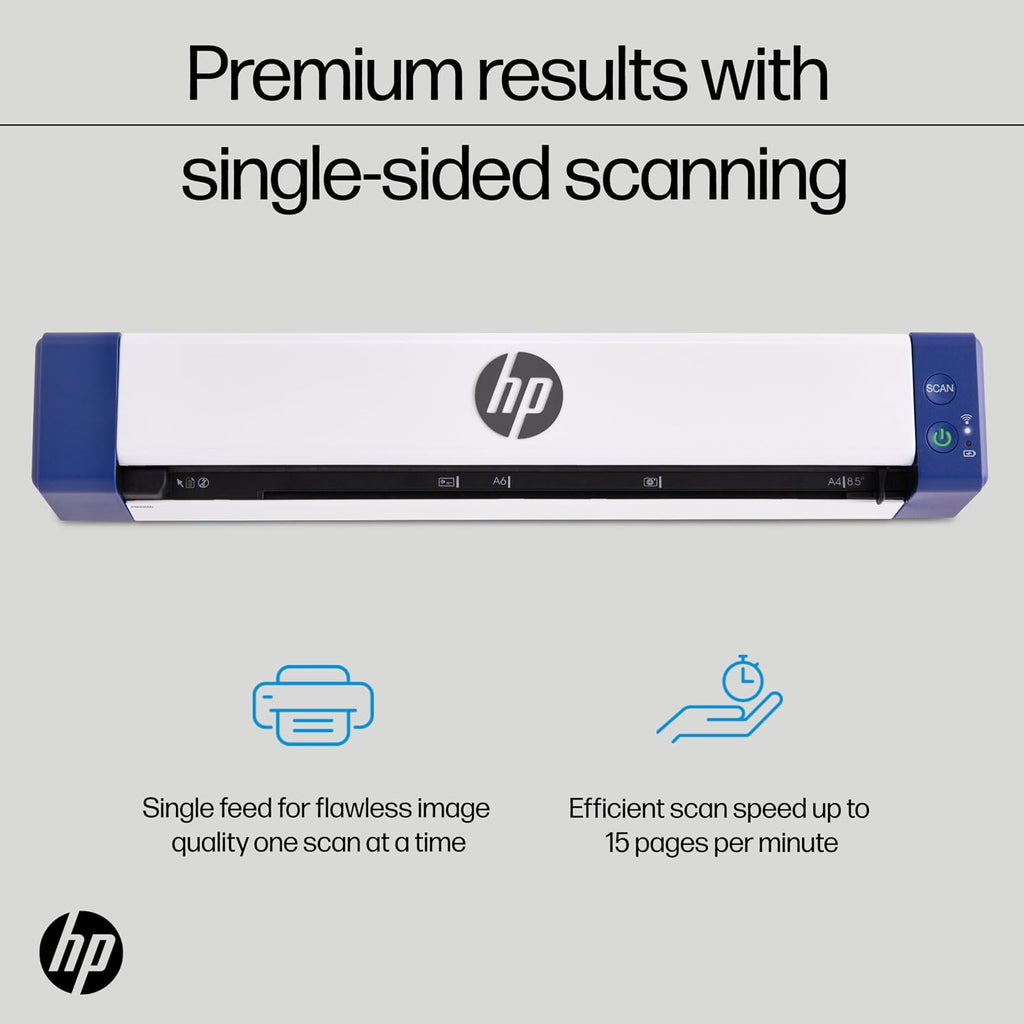 HP PS100W Portable Document Scanner - Wi-Fi & USB, 300 DPI, 8.5x14 in - Mobile Scanner for On-the-Go Use - Office Electronics for Home & Office - Compatible with Mac & Windows PC and Laptop