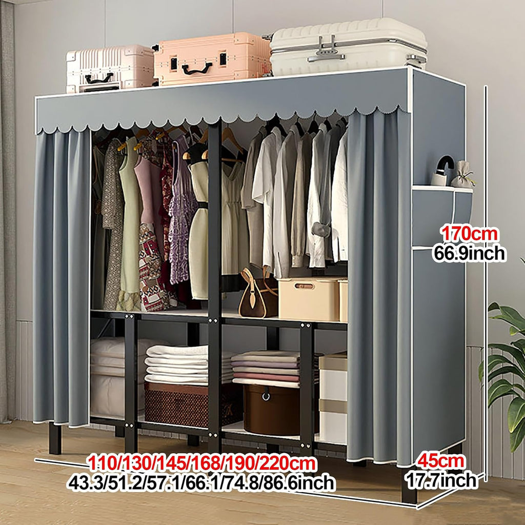 Foldable Wardrobe Closets Heavy Duty Garment Rack With Cover Metal Clothing Racks Freestanding Covered Clothes Rack Organizer Enclosed Armoires For Bedroom(B,130x45x170cm/51x18x67inch)
