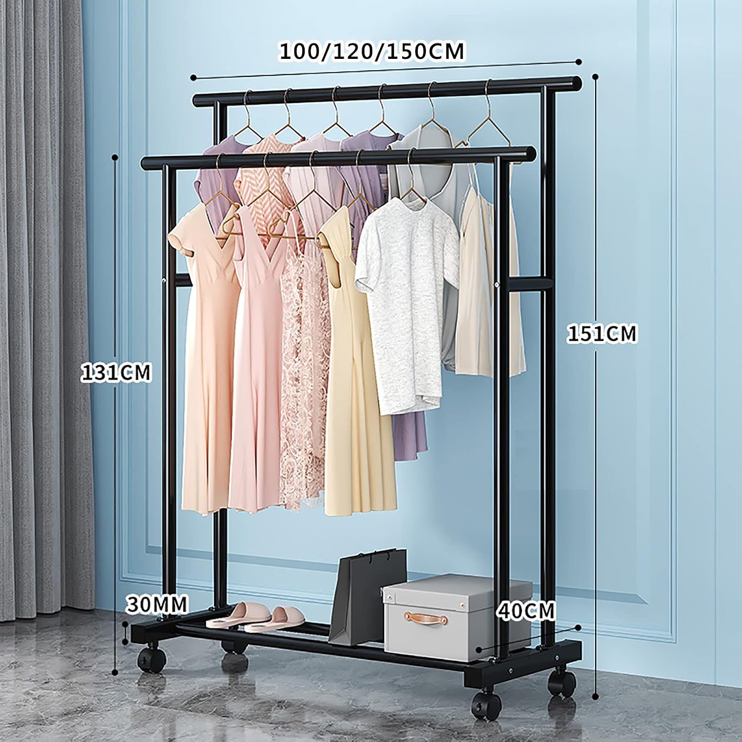 Clothes Rack Heavy Duty Garment Racks,with Shelves Industrial Free- Standing Metal Coat Rack,for Clothes Shirts Bags Pants Shoes Storage Boxes