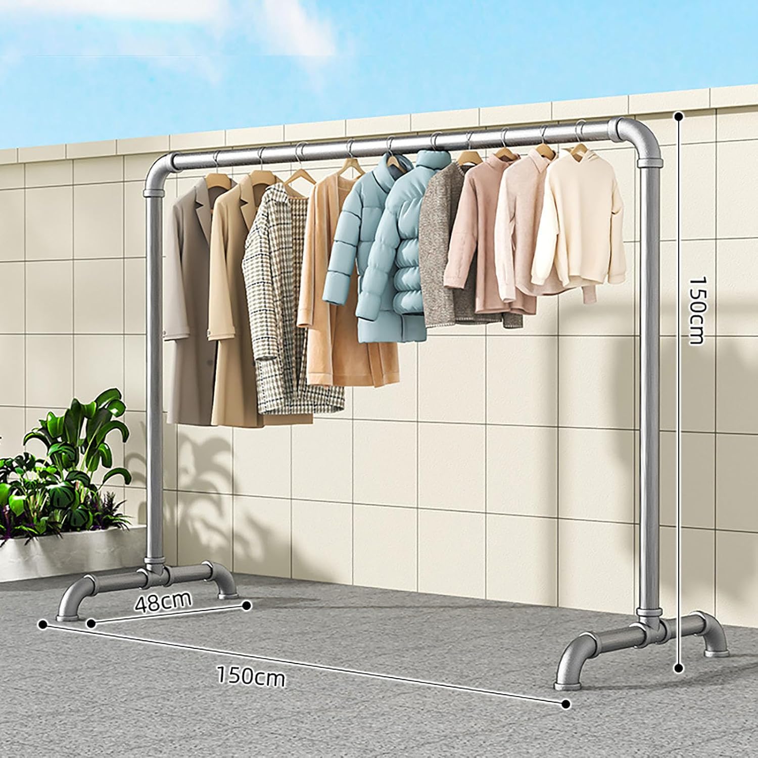 Portable Clothes Rack, Freestanding Metal Garment Rack with Stable Base, Industrial Pipe Design for Hanging Coats, Skirts, Shirts, Sweaters, Indoor & Outdoor Use (1.5x1.5m)