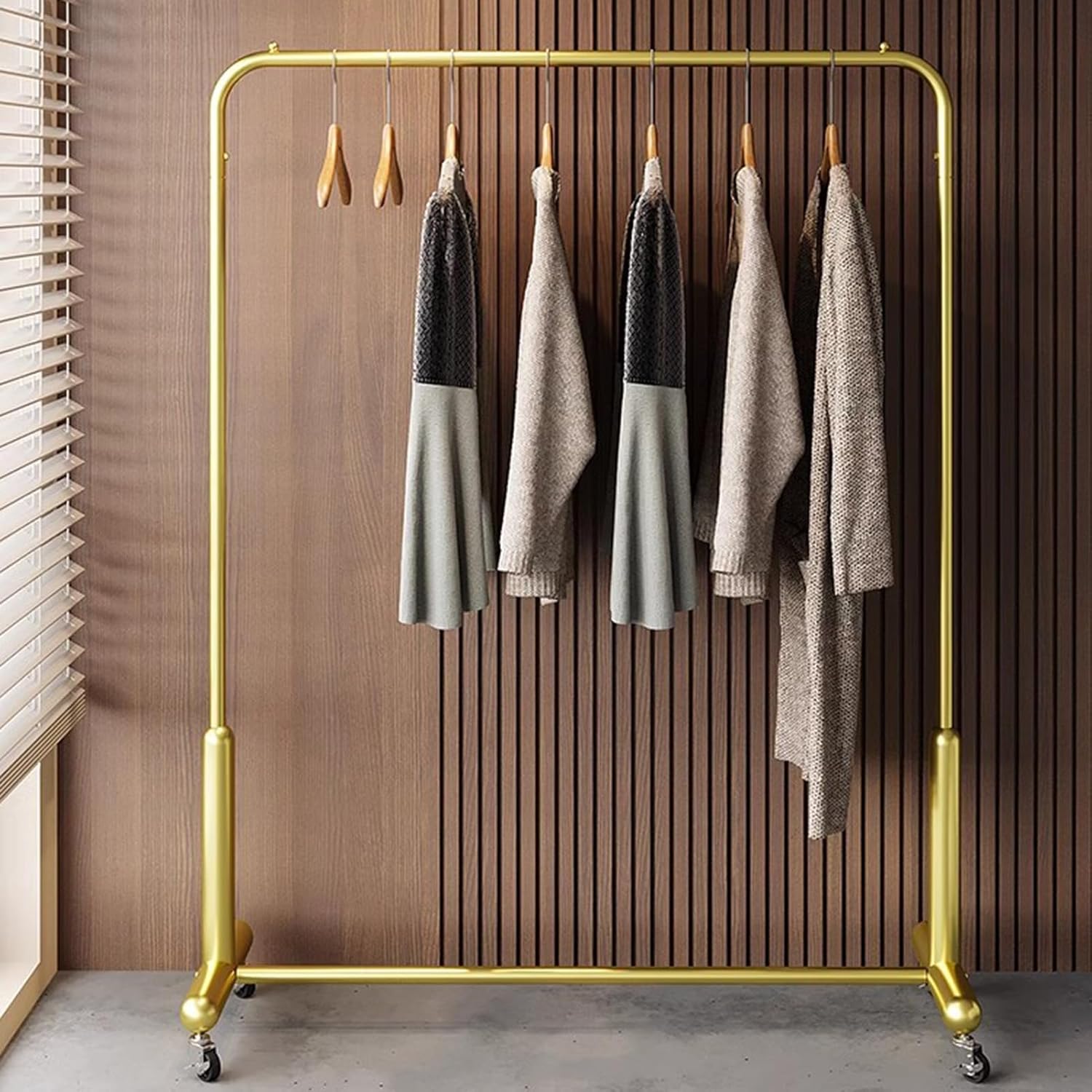 Heavy duty Garment rack Modern Heavy Duty Clothes Rail With Wheels, Rolling Clothing Rack For Hanging Clothes, Freestanding Coat Rack For Bedroom And Living Room, 280 Lb Load Capac (Gold 100X40X155CM
