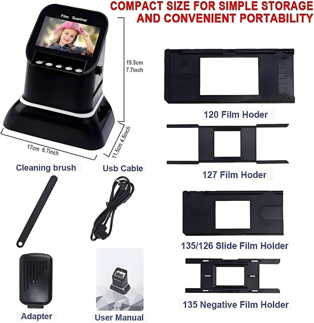 Film Slide Scanner, ，High Resolution 120 Film Scanner 22 Mega Pixels Slide Negative Photo Scanne，Built-in 128MB Memory，with 4.3' LCD Screen