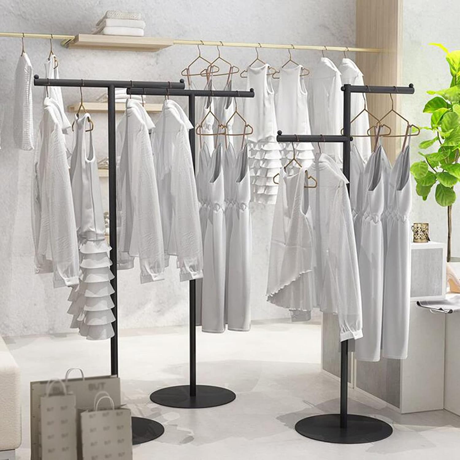 Boutique Clothing Store Clothes Display Rack Metal Hanger, T Shape Creative Freestanding Suit Shirt Clothes Display Entrance Porch Organization Hanging Garment Rack, Clos,BlackT shape 60*140cm