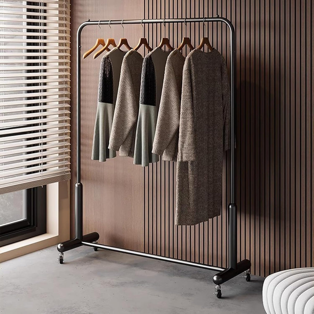Heavy Duty Coat Rack, Garment rack Modern Heavy Duty Clothes Rail With Wheels, Rolling Clothing Rack For Hanging Clothes, Freestanding Coat Rack For Bedroom And Living Room (Black 150X40X155CM)