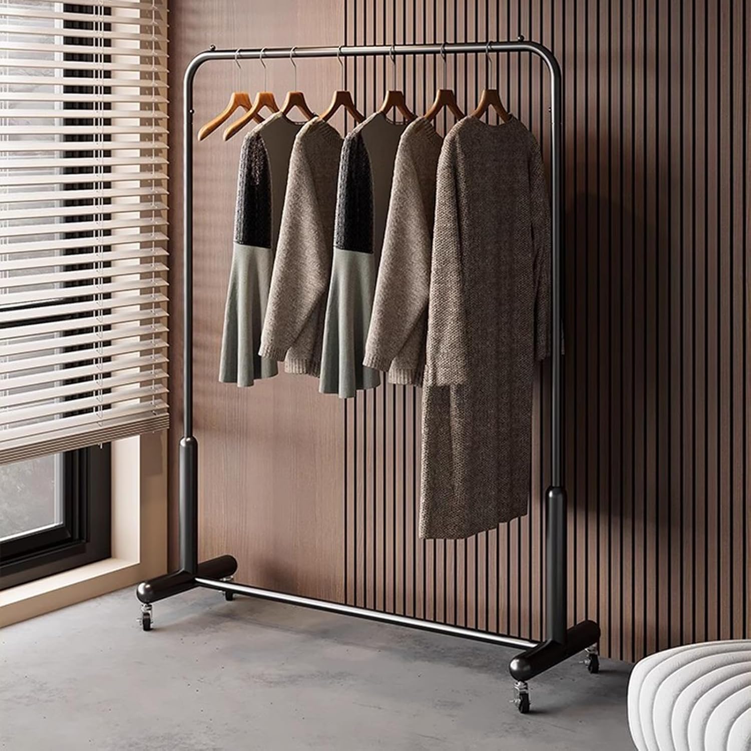 Heavy Duty Coat Rack, Garment rack Modern Heavy Duty Clothes Rail With Wheels, Rolling Clothing Rack For Hanging Clothes, Freestanding Coat Rack For Bedroom And Living Room (Black 150X40X155CM)
