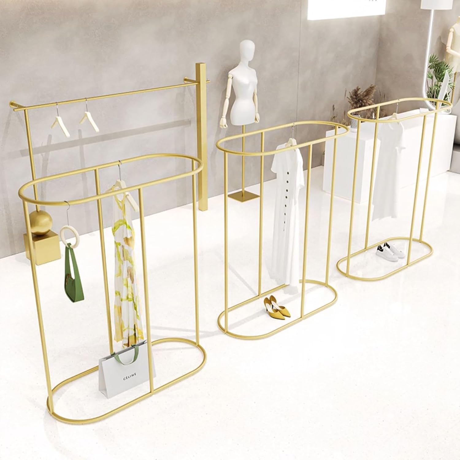 Modern Metal Clothing Rack for Bedroom Hall and Boutique Freestanding Design with Hanging Rod Stylish Display for Garment Stores (Color:)