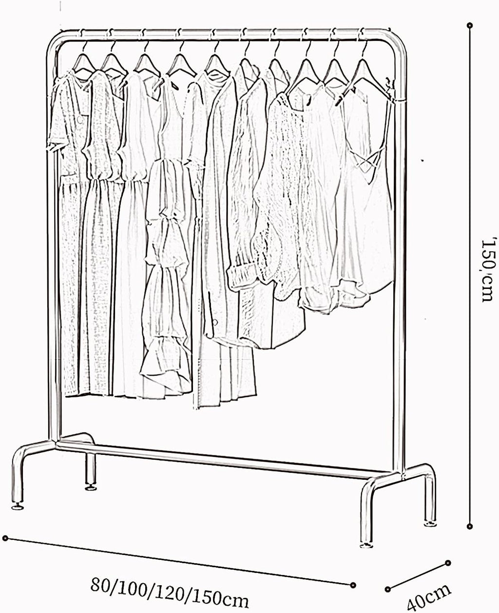 Heavy duty Garment rack Nordic Modern Clothes Rail Heavy Duty Metal Clothing Rack For Bedrooms And Living Rooms Freestanding Retail Display Racks Easy To Assemble Coat Rack For Hangi (Gold 100X40X150