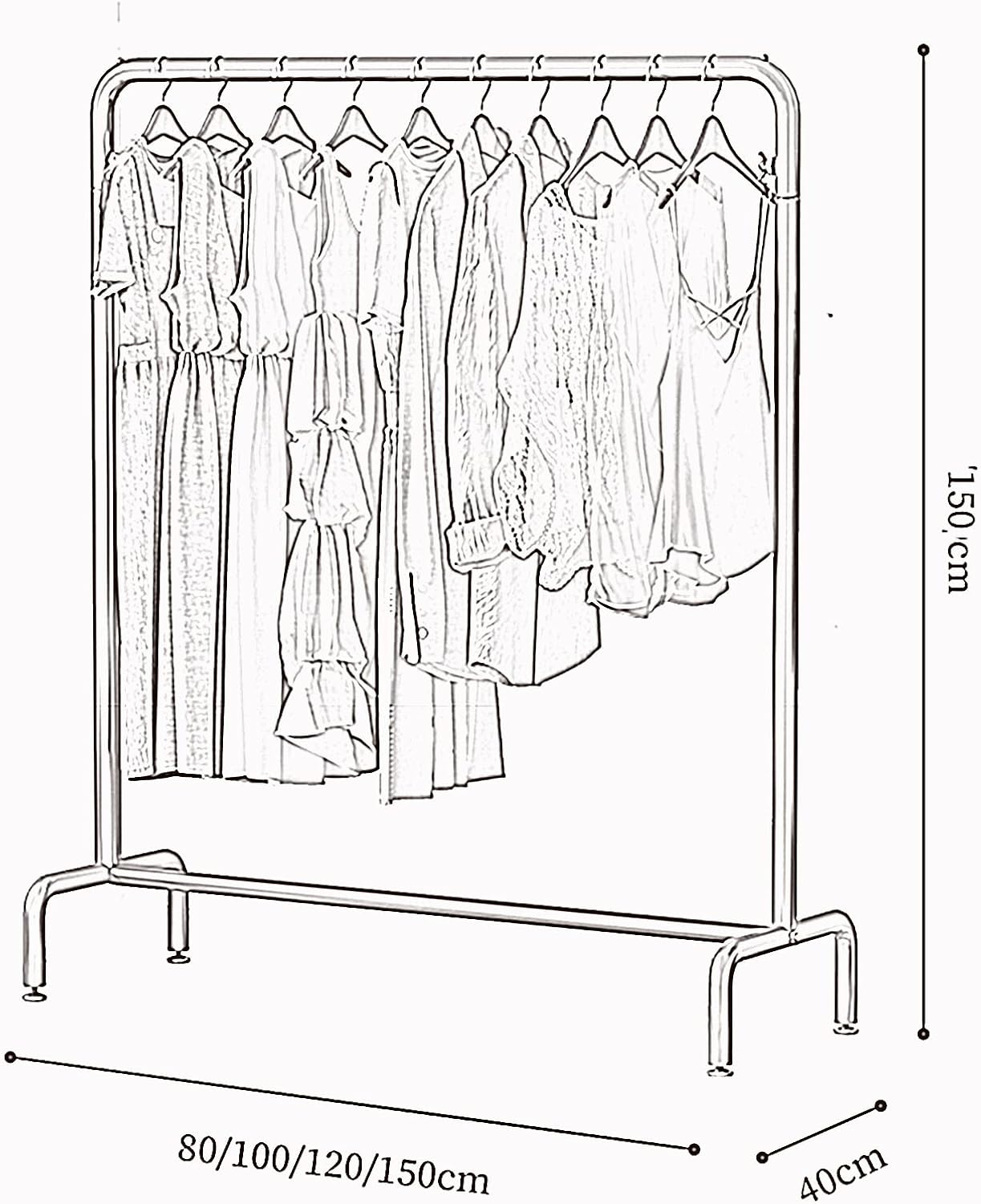 Heavy duty Garment rack Nordic Modern Clothes Rail Heavy Duty Metal Clothing Rack For Bedrooms And Living Rooms Freestanding Retail Display Racks Easy To Assemble Coat Rack For Hangi (Gold 80X40X150C
