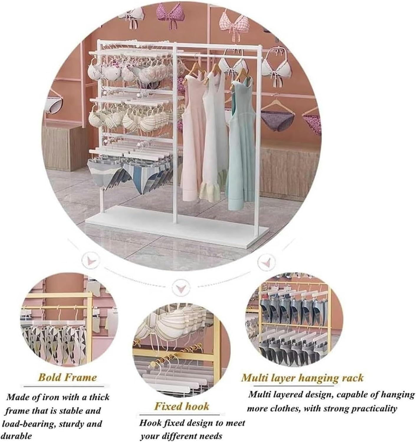 Commercial Clothes Rail Garment Rack, Underwear Display Stands, Freestanding Lingerie Organizer Clothing Store Boutiques Retail Shelves for Socks Bra Pantie(Black-150x40x130cm