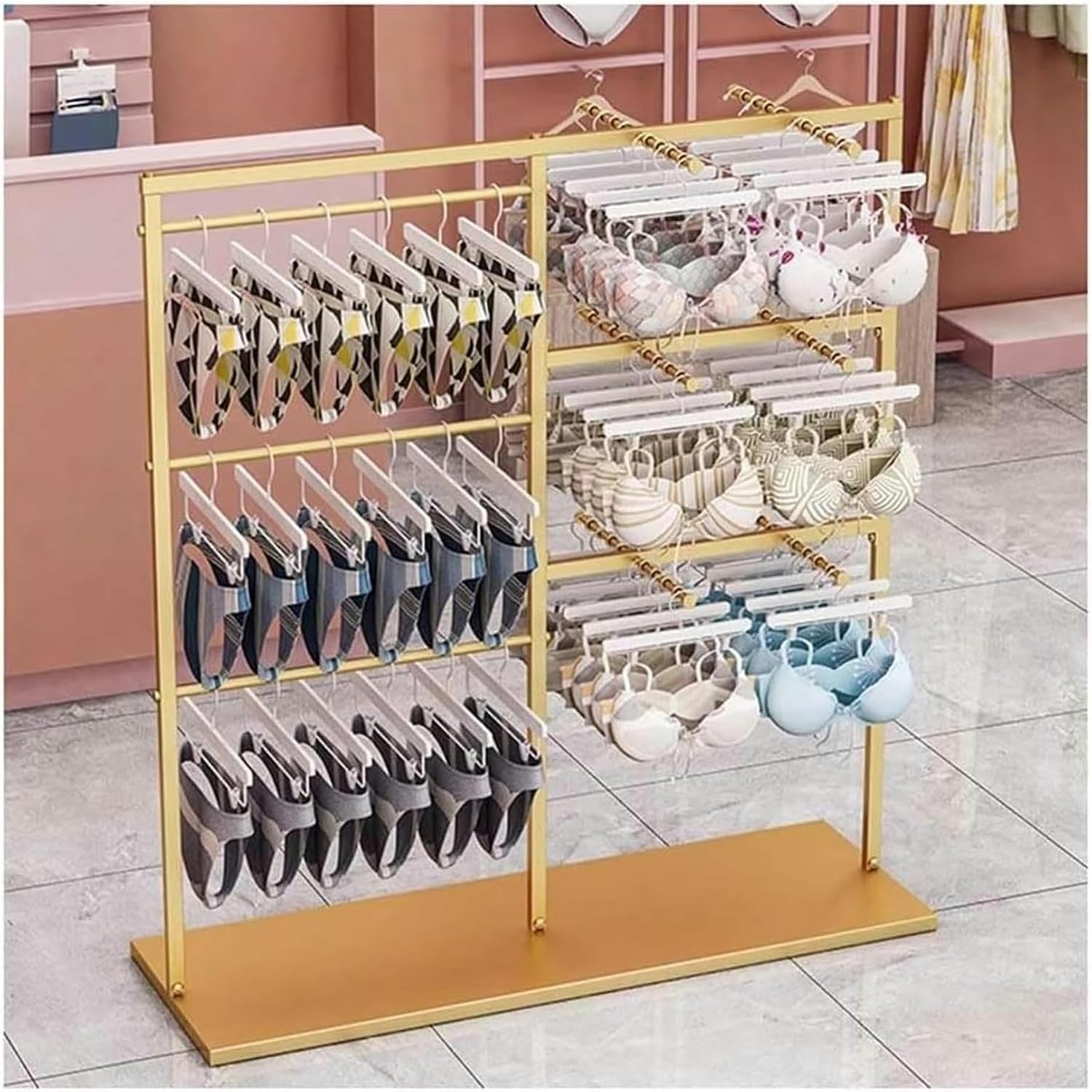 Commercial Clothes Rail Garment Rack, Underwear Display Stands, Freestanding Lingerie Organizer Clothing Store Boutiques Retail Shelves for Socks Bra Pantie(Gold-120x40x130cm