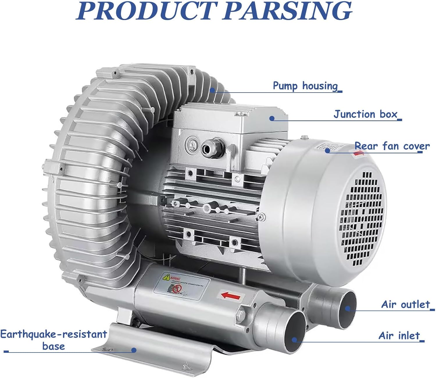 370-1500W Regenerative Blower 220V Three Phase, Vortex Ring Blower, Industrial Vacuum Pump for Air Blowing Or Suction, Three Turbine Blower,370W