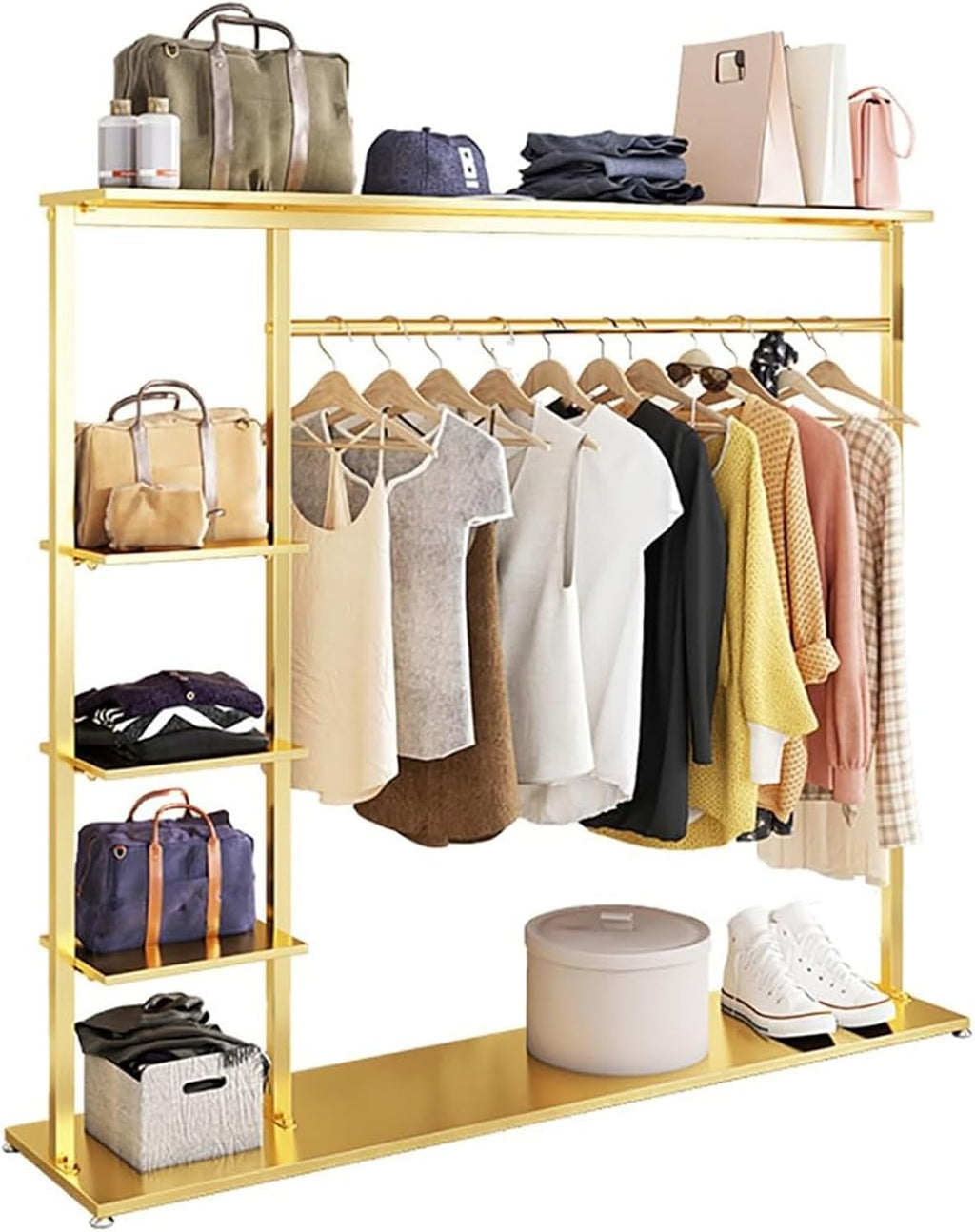 Hangers Display Stand - Garment Rack with Shelf, Metal Clothing Rack Free Standing Closet Organizer with 5 Tier Shelf,Clothing Display Stand for Home(B