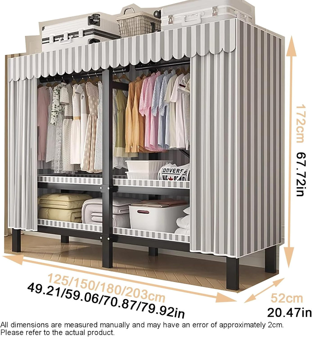 Portable Wardrobe Closet Rack,Heavy-Duty Foldable Garment Rack with Cover, Freestanding Clothes Organizer System,Enclosed Curtain Armoires for Bedroom(A,125cm/49in)