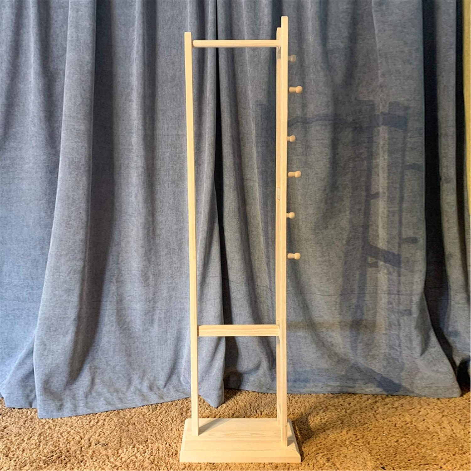 Solid Wood Coat Tree,Single-Rail Garment Rack with 6 Hooks and Bottom Shelf,Freestanding Display Stand for Trench Coats,Dresses,Shirts,for Corner,Living Room,Porch(Size:160 * 45 * 26CM) ( 160*45*26CM)