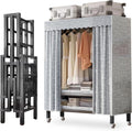 Large Heavy-Duty Portable Wardrobe Closet Rack with Cover - Rolling Freestanding Clothes Organizer System for Hanging Clothes