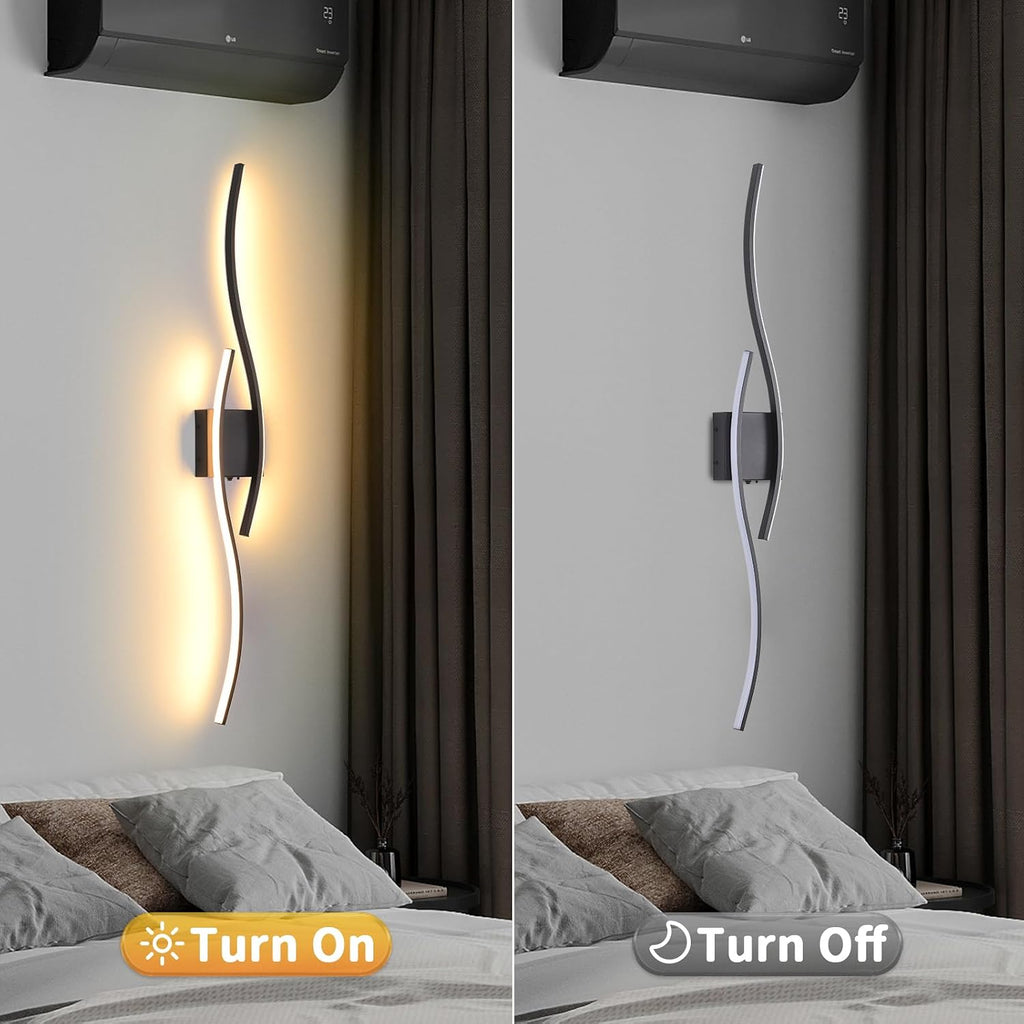 Battery Operated Wall Sconces Set Of Two, 3000K-6500K 39.4 inch black LED dimmable wireless wall sconce with remote control, USB rechargeable wall lights for Living Room Bedroom Hallway Background