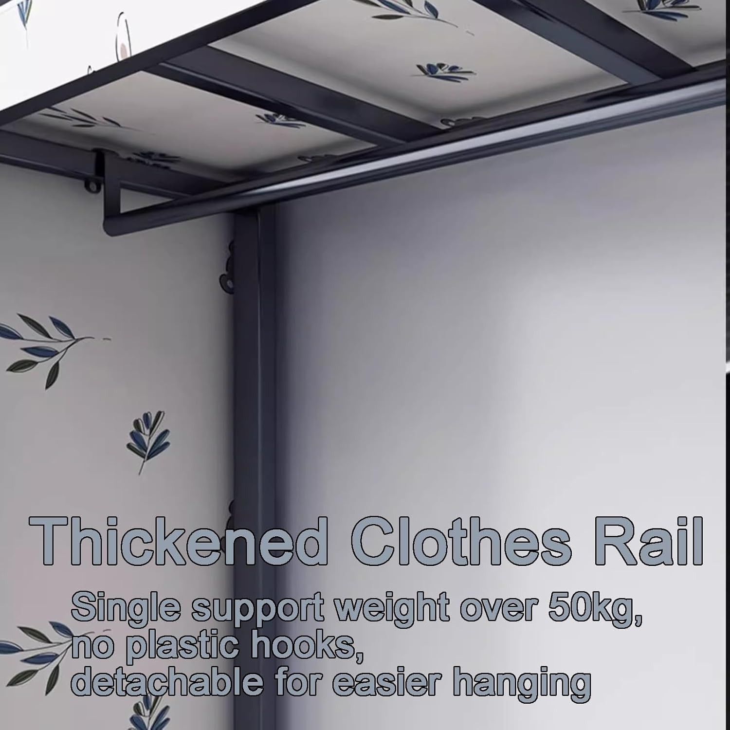 Heavy Duty Clothing Rack with Cover, Portable Closet Wardrobe with Hanging Rods, Metal Freestanding Wardrobe for Hanging Clothes(Blue,110cm/43.3in)