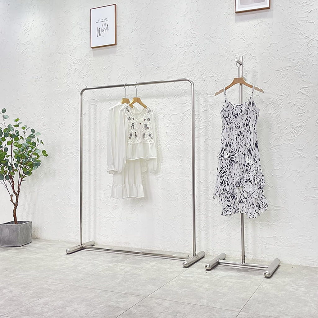 Heavy Duty Coat Rack, Garment Rack Heavy Duty Single Rail Clothing Rack, Silver Stainless Steel Clothes Rail for Hanging Clothes, Freestanding Coat Rack for Bedroom and Boutique Retail (120X40X160CM