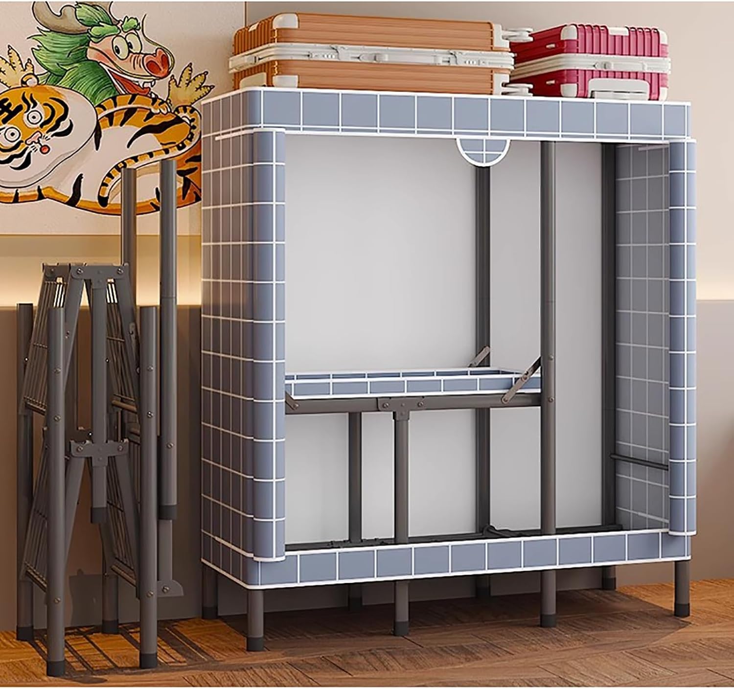 67in Heavy-Duty Portable Wardrobe Closet Foldable Garment Rack with Cover, Freestanding Armoires, Clothes Rack(110cm/43.3in)