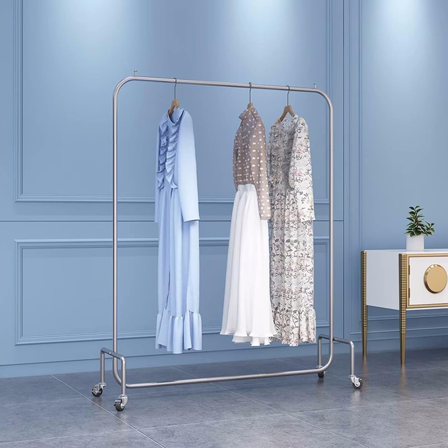 Heavy Duty Coat Rack, Garment rack Silver Stainless Steel Clothing Rack On Wheels Heavy Duty Clothes Rails For Bedrooms And Laundry Rooms Freestanding Hanger Single Rod Coat Rack ( 120X40X150CM)