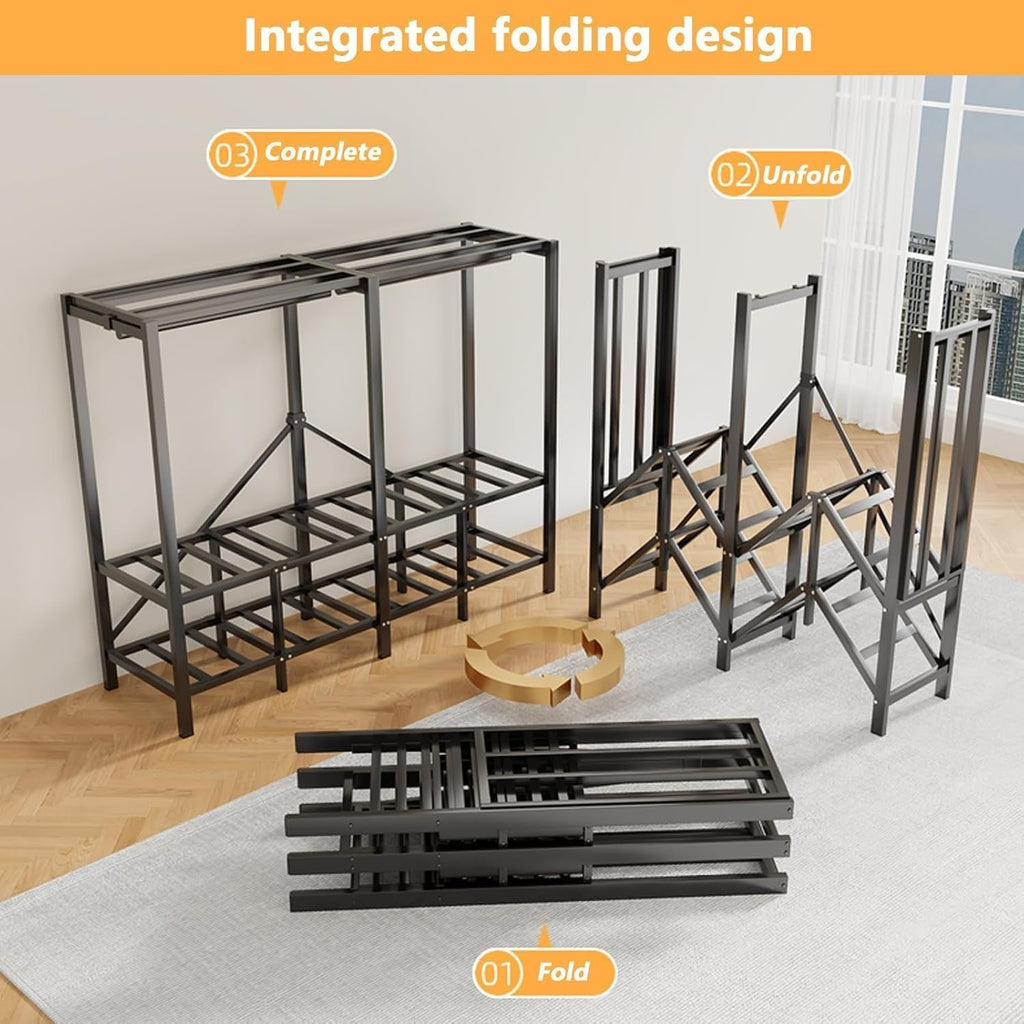Large Metal Closet Rack, Foldable Clothe Rack With Cover Heavy-Duty Portable Wardrobe Closet For Bedroom Armoires Freestanding Clothing Coat Storage Rack Garment Rack For Hanging Clothes(125cm/49.2in)