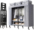 Heavy-Duty Portable Wardrobe Clothing Coat Storage Rack - Foldable Cloth Rack with Wheel W/Cover Load 2000lbs for Bedroom Armoires Rolling Garment Rack