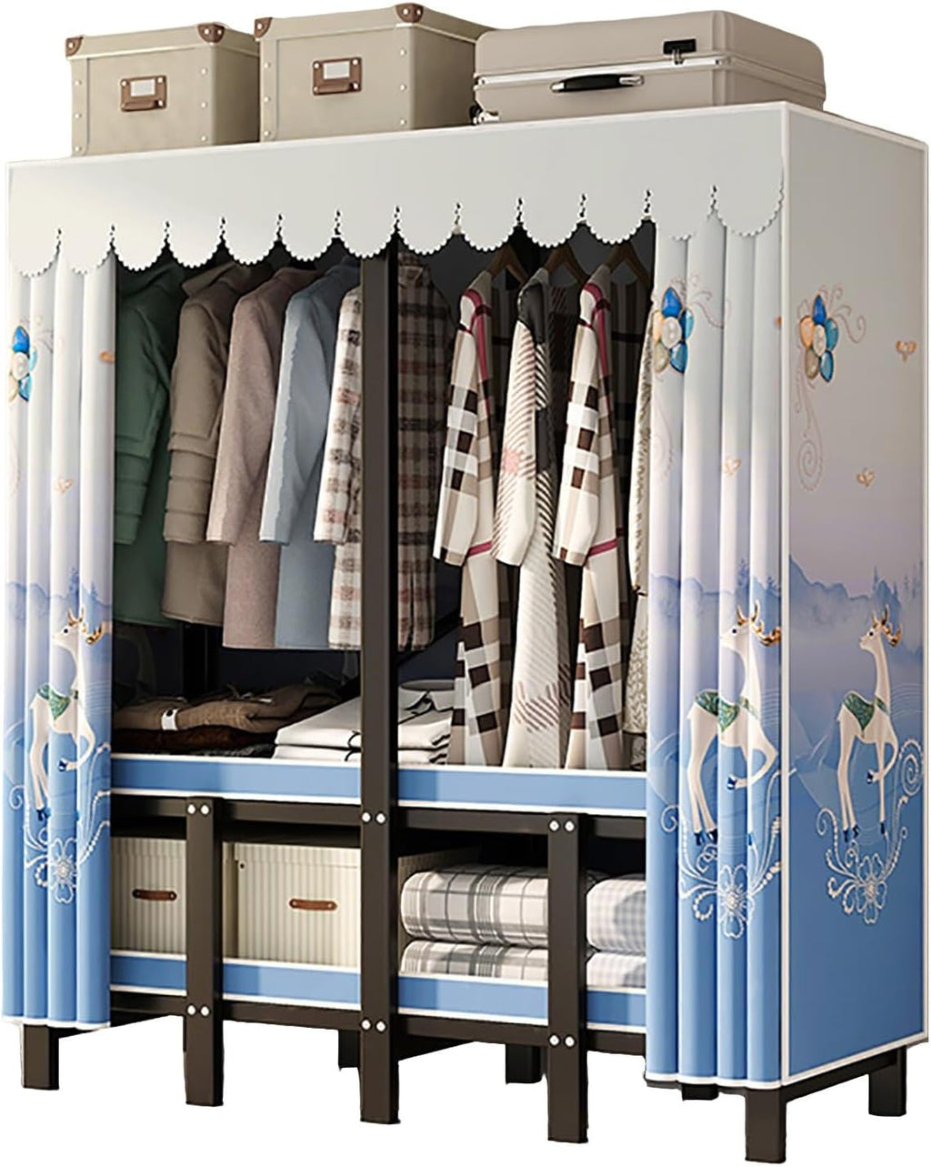 Heavy Duty Portable Wardrobe Closet With Cover, Foldable Heavy Duty Clothes Rack With Door, Freestanding Garment Rack For Bedroom Armoire Closet(A,170cm/66.9inch)