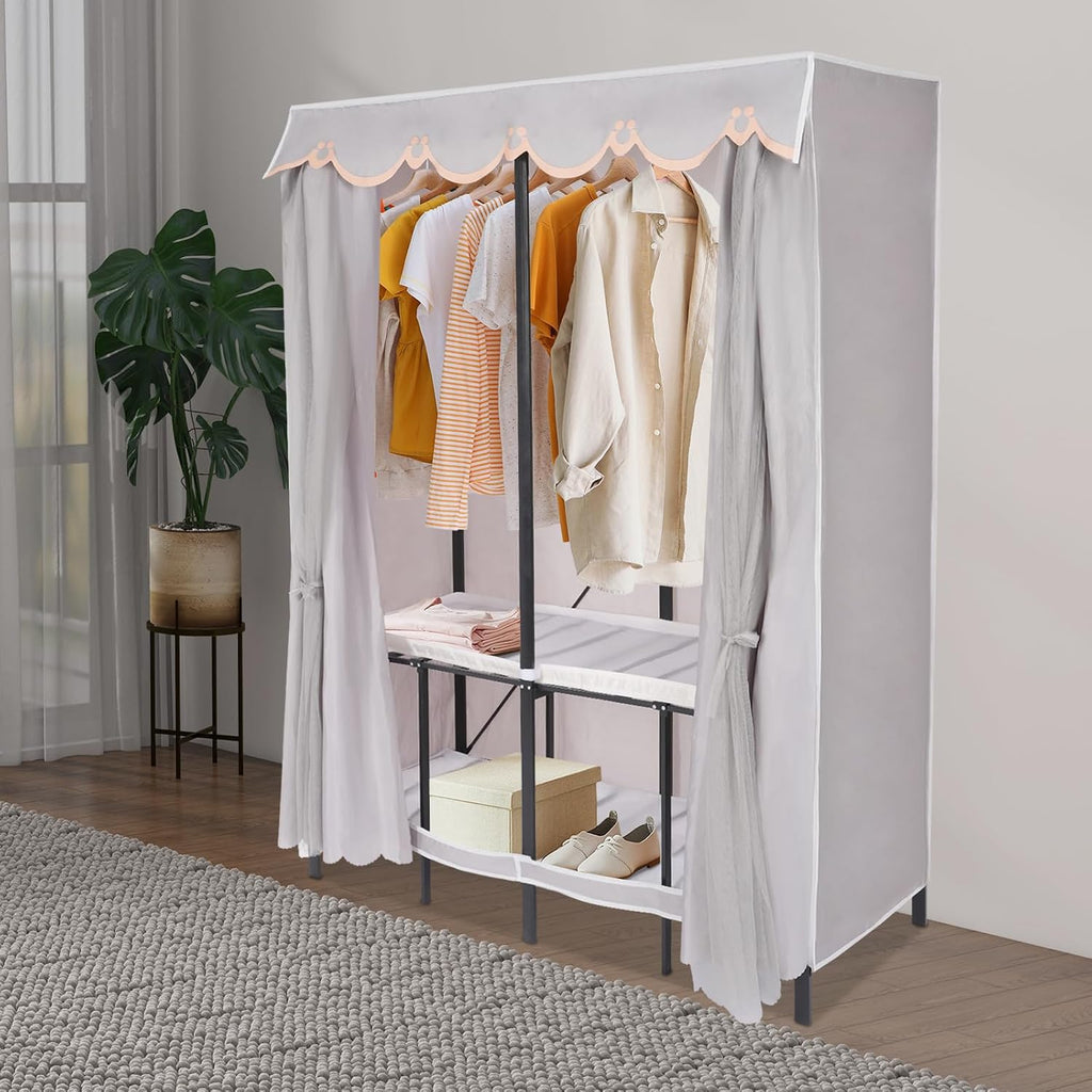 Portable Wardrobe Closet Rack, 1102lbs Heavy-Duty Foldable Garment Racks with Cover, Enclosed Curtain Armoires, for Hanging Clothes, Bedroom, 50 x 20.47 x 67.72inch