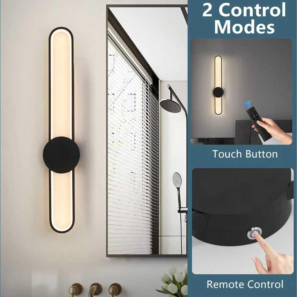 Battery Operated Wall Sconces Set of Two,31.4in Wireless Modern Wall lamps for living room,15000mah Rechargeable LED Wall Lights with Remote,3 Color Dimmable Black Wall Sconce for Bedroom,Hallway.