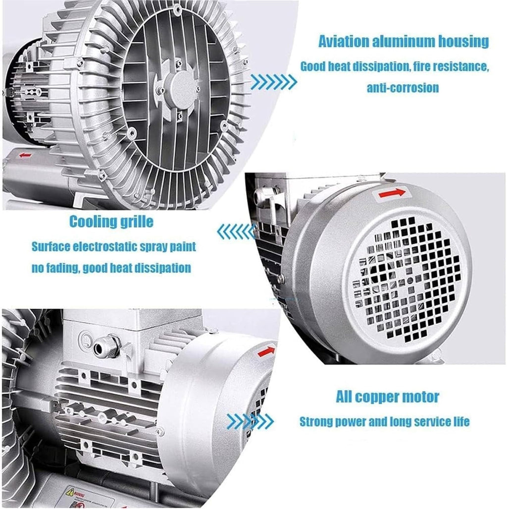 Regenerative Blower 120W-1100W High-Pressure Industrial Vacuum Pump for Air Blowing Or Suction, Sewage Aeration Vortex Blower, Single Phase,Low Noise