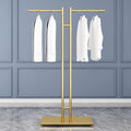 Boutique Metal Hanger Garment Display Stand, Creative Gold 2-Way Clothing Rack with Straight Arms Entrance Porch Hanging Garment Rack, Suit Shirts Freestanding Garment Rack Di,Golden T Shape-70*150CM