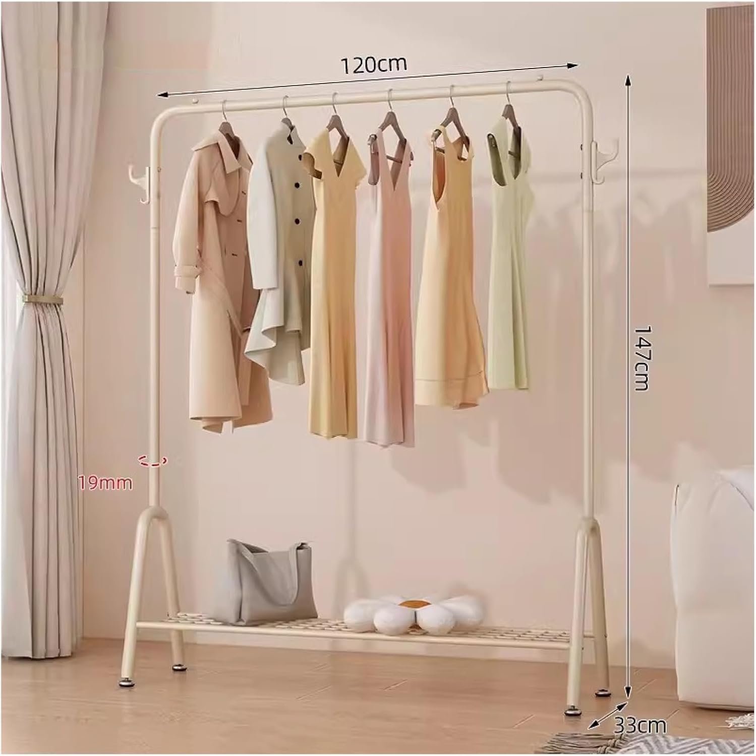 Clothes Rail Garment Rack Metal Clothes Rack with Shelves, Heavy Duty Free-Standing Garment Racks Clothing Rack with Shelves Clothes nizer for Boutique Store(Color:White,