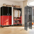 Portable Wardrobe Closet, Heavy Duty Clothing Rack for Hanging Clothes, Metal Clothes Rack with Cover and Hanging Rods, Freestanding Wardrobe Armoire Load 1000 LBS (Red 49 in)