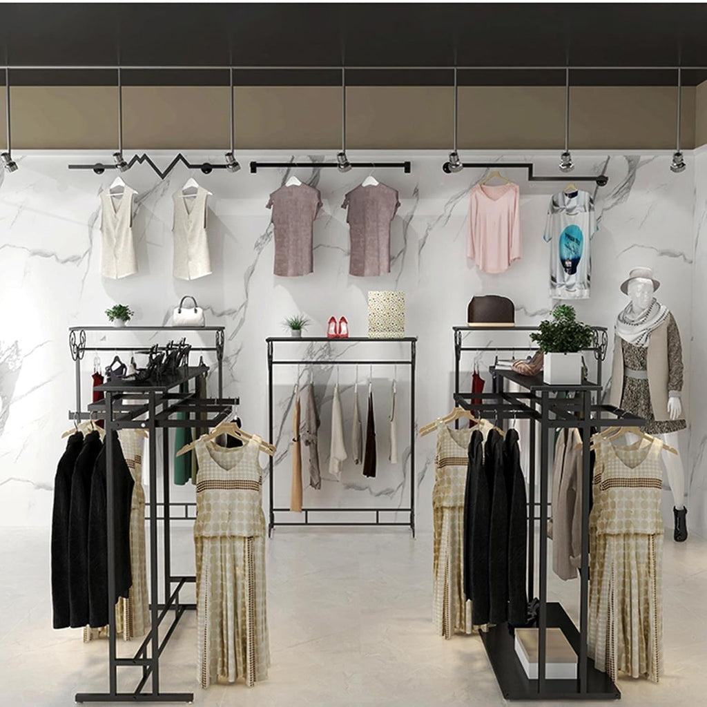 Clothing Store Modern Garment Rack, Heavy Duty Pipe Clothes Rack, Clothing Display Stand For Boutiques/Retail Shops/Home Storage, Free Standing Metal Garment Rack Suit Shirt Display Stand(Black,120*50